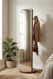 Living and Home 360° Rotating Full-Length Mirror with Coat Rack in Walnut - thumbnail 3
