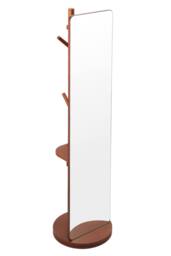 Living and Home 360° Rotating Full-Length Mirror with Coat Rack in Walnut - thumbnail 1