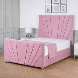 Living Comfort Bedz Lumina Plush Velvet Upholstered Bed Slatted Base with 48Inch Headboard in Pink - Size: Small Double