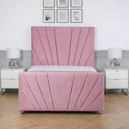 Living Comfort Bedz Lumina Plush Velvet Upholstered Bed Slatted Base with 48Inch Headboard in Pink - Size: Small Double - thumbnail 2