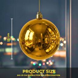 Shatchi 25cm Glossy Christmas Bauble - Premium Bauble & Home Décor Ornament in Gold - thumbnail 5