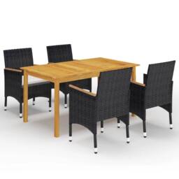 Berkfield Home 5 Piece Garden Dining Set with Cushions Black - thumbnail 1