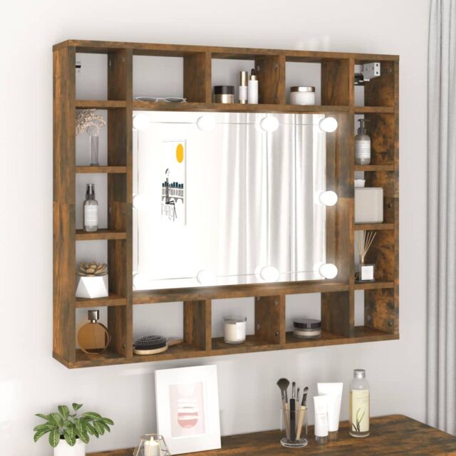 Berkfield Home Mirror Cabinet with LED Smoked Oak 91x15x76.5 cm in Brown - image 1