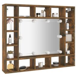 Berkfield Home Mirror Cabinet with LED Smoked Oak 91x15x76.5 cm in Brown - thumbnail 6