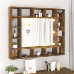 Berkfield Home Mirror Cabinet with LED Smoked Oak 91x15x76.5 cm in Brown - thumbnail 4