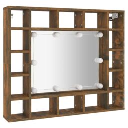 Berkfield Home Mirror Cabinet with LED Smoked Oak 91x15x76.5 cm in Brown - thumbnail 3