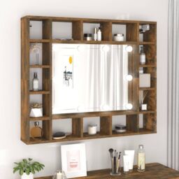 Berkfield Home Mirror Cabinet with LED Smoked Oak 91x15x76.5 cm in Brown - thumbnail 1