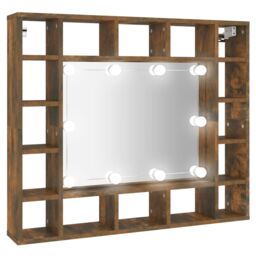 Berkfield Home Mirror Cabinet with LED Smoked Oak 91x15x76.5 cm in Brown - thumbnail 2