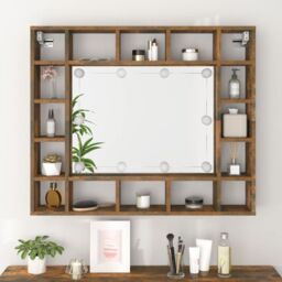 Berkfield Home Mirror Cabinet with LED Smoked Oak 91x15x76.5 cm in Brown - thumbnail 5