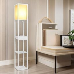 Rafaelo Mobilia Modern Floor Lamp For Living Room With 3 Shelves & USB Ports in White