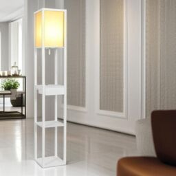 Rafaelo Mobilia Modern Floor Lamp For Living Room With 3 Shelves & USB Ports in White - thumbnail 2