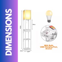 Rafaelo Mobilia Modern Floor Lamp For Living Room With 3 Shelves & USB Ports in White - thumbnail 6