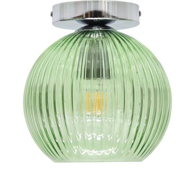 First Choice Lighting Betchley - Green Ribbed Glass Globe Chrome Ceiling Light Fitting - image 1