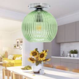 First Choice Lighting Betchley - Green Ribbed Glass Globe Chrome Ceiling Light Fitting - thumbnail 4