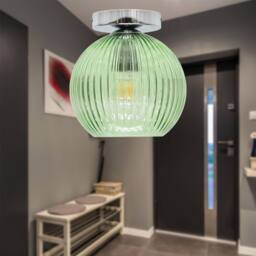 First Choice Lighting Betchley - Green Ribbed Glass Globe Chrome Ceiling Light Fitting - thumbnail 3