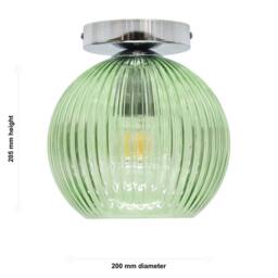 First Choice Lighting Betchley - Green Ribbed Glass Globe Chrome Ceiling Light Fitting - thumbnail 5