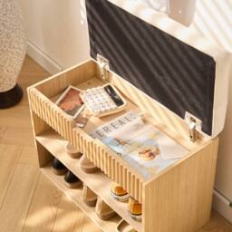 Nordlys Shoe Storage Entryway Furniture 2 Shelves 1 Wooden Chest in Beige - thumbnail 3