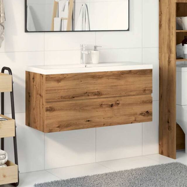 Berkfield Home Sink Cabinet with Built-in Basin Artisan Oak 101x39.5x49 cm in Brown - image 1