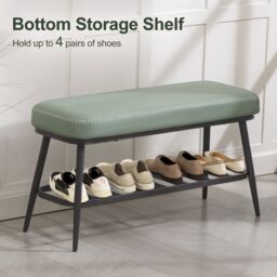 HOMCOM Shoe Bench, PU Leather Shoe Storage Bench for Entryway in Green - thumbnail 5
