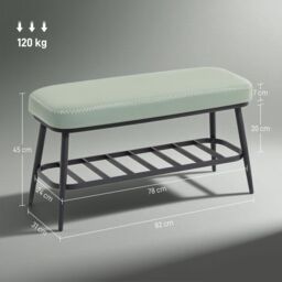 HOMCOM Shoe Bench, PU Leather Shoe Storage Bench for Entryway in Green - thumbnail 3