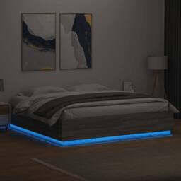 Berkfield Home Bed Frame with LED without Mattress Grey Sonoma 200x200 cm - thumbnail 4