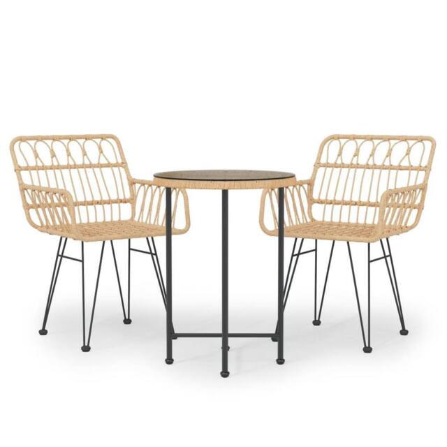 Berkfield Home 3 Piece Garden Dining Set Poly Rattan in Light Tan - image 1