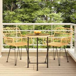 Berkfield Home 3 Piece Garden Dining Set Poly Rattan in Light Tan - thumbnail 2