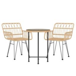 Berkfield Home 3 Piece Garden Dining Set Poly Rattan in Light Tan - thumbnail 3