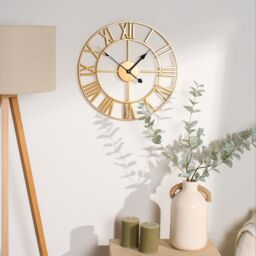 OHS Large Wall Clock Roman Numerals Skeleton Big Open Round Face in Gold - thumbnail 2