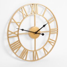 OHS Large Wall Clock Roman Numerals Skeleton Big Open Round Face in Gold - thumbnail 4