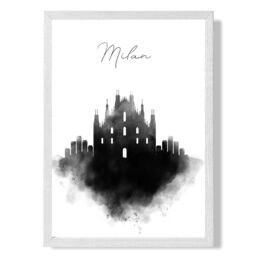ARTZE Milan Watercolour Skyline City Framed Print SIZE: A4 with White Frame in Black - thumbnail 1