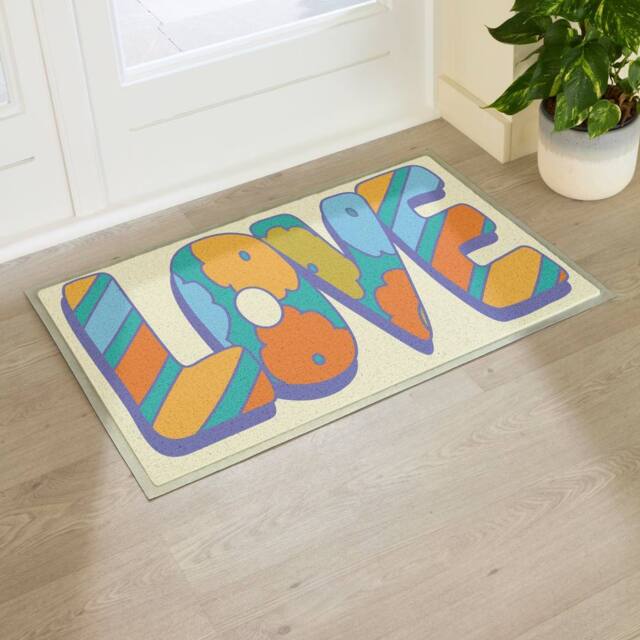 Artsy Mats Elizabeth Olwen Love Indoor/Outdoor Doormat (90x60cm) in Cream - Size: 60 x 90 cm - image 1