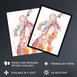 "Artery8 Cellist Colourful Modern Watercolour Cello Music Wall Art Print in Orange - Size: W24"" x H32""" - thumbnail 2