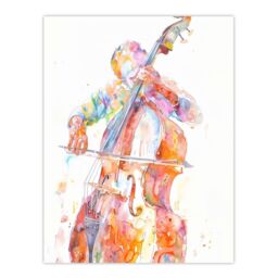 "Artery8 Cellist Colourful Modern Watercolour Cello Music Wall Art Print in Orange - Size: W24"" x H32""" - thumbnail 1
