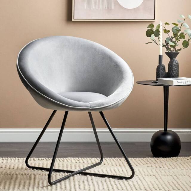 Wyld and Coco Grey Velvet Accent Chair - Round Seat Powder-Coated Steel Cross Base - image 1