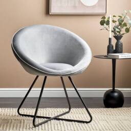 Wyld and Coco Grey Velvet Accent Chair - Round Seat Powder-Coated Steel Cross Base - thumbnail 1