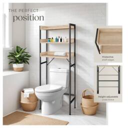 tectake Bathroom Shelf With 3 Tiers Seattle in Light Oak - thumbnail 5