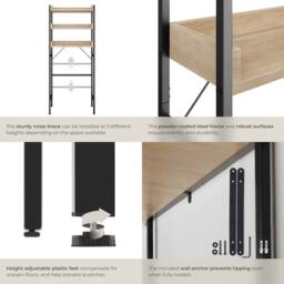 tectake Bathroom Shelf With 3 Tiers Seattle in Light Oak - thumbnail 4