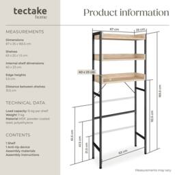 tectake Bathroom Shelf With 3 Tiers Seattle in Light Oak - thumbnail 6