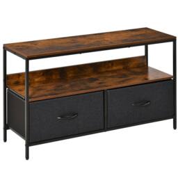 Wyld Haus Lelo 98cm Rustic Brown & Black TV Stand 2 Foldable Fabric Drawers - thumbnail 2