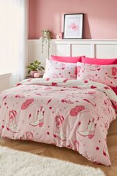 Sassy B 'Cowgirl Boot' Reversible Duvet Cover Set in Pink - Size: Single - thumbnail 1
