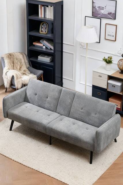Living and Home Modern 3- Seater Cotton Sofa Bed in Grey - image 1