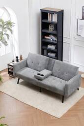 Living and Home Modern 3- Seater Cotton Sofa Bed in Grey - thumbnail 2