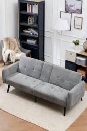 Living and Home Modern 3- Seater Cotton Sofa Bed in Grey - thumbnail 1