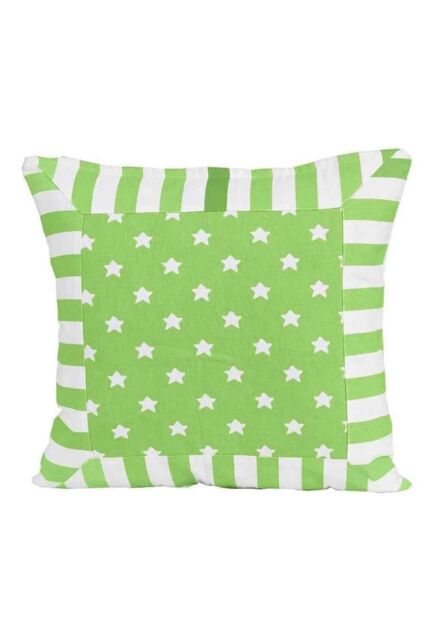 Homescapes Cotton Green Stripe Border & Stars Cushion Cover - Size: 30 cm x 50 cm - image 1