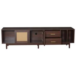 Merax Dark Wood TV Stand Media Unit with Rattan Sliding Doors & Drawers in Walnut - thumbnail 8