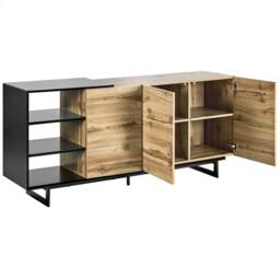 Wyld and Coco Sideboard Light Wood with Black Drawers W160 x D40 x H75cm in Brown - thumbnail 4