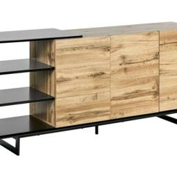 Wyld and Coco Sideboard Light Wood with Black Drawers W160 x D40 x H75cm in Brown - thumbnail 2
