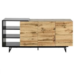 Wyld and Coco Sideboard Light Wood with Black Drawers W160 x D40 x H75cm in Brown - thumbnail 6
