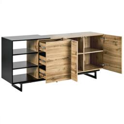 Wyld and Coco Sideboard Light Wood with Black Drawers W160 x D40 x H75cm in Brown - thumbnail 5